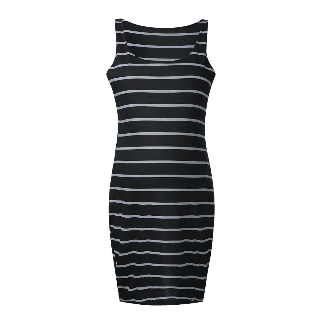 Discover the Comfort and Style of Our Striped Maternity Vest Dress